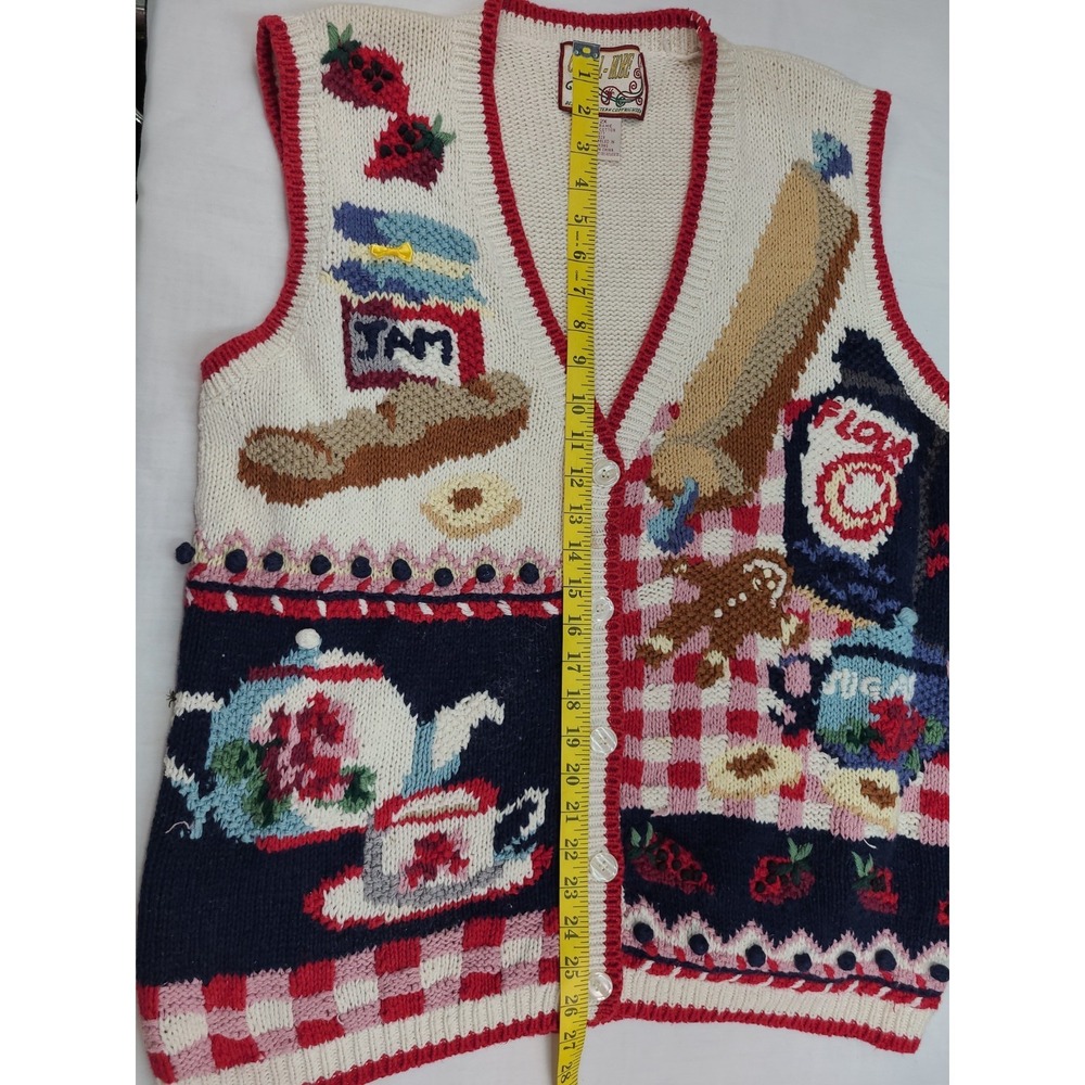 Vintage 1990s Knitted Sweater Vest Kitchen Theme Cottagecore Sz 2X Grandmacore - Picture 3 of 10